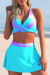 Sky Blue Tie-Dye Cross Criss Bikini Swimsuit